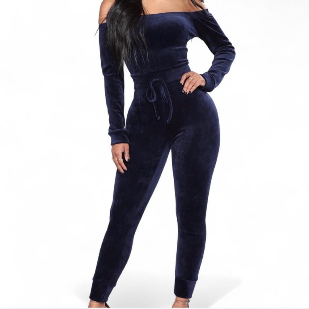 Velour Off The Shoulder Jumpsuit
